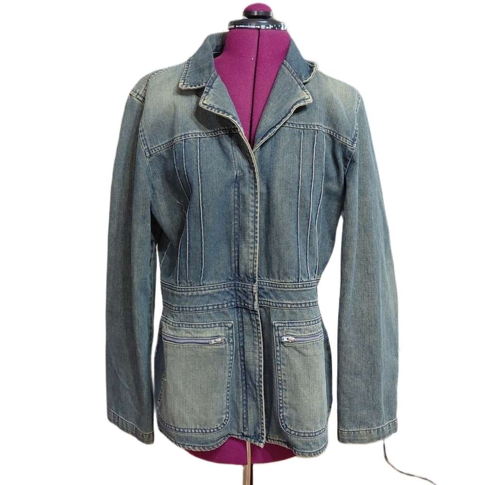 Vintage Calvin Klein Distressed Blue Jean Jacket Y2K Women's Size XL Denim Coat